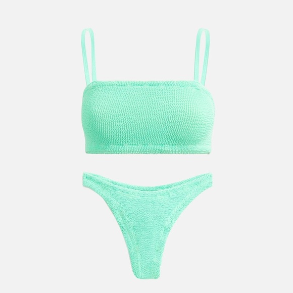 Hunza G Bikini Set Lime Green Neon Bright Crinkle Stretch Swimsuit - Picture 4 of 9